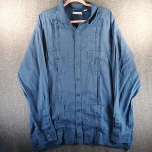 Cubavera 100% Linen Shirt Mens 2XLT Button Down 4 Pockets‎ Blue Lightweight